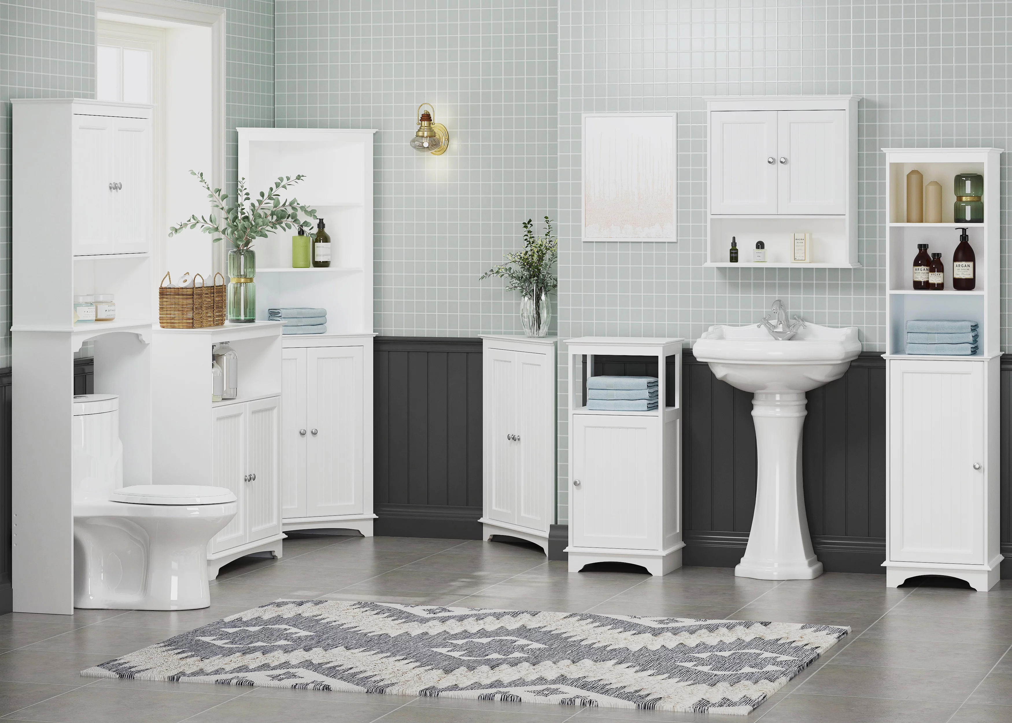 Spirich Tall Corner Cabinet with 2 -Shutter Doors, free-standing floor cabinet, White