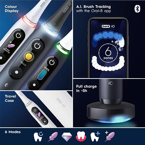 Oral-B iO Series 8 Rechargeable Electric Toothbrush with Pressure Sensor to Protect Gum, 2 Minute Timer, 6 Cleaning Settings, 3 Replacement Toothbrush Heads, Magnetic Charger, and Travel Case, Violet
