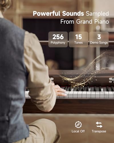 Donner OURA R300 88 Key Weighted Keyboard Piano for Advanced, Home Digital Piano with 88 Keys Graded Hammer Standard Keyborad, Bluetooth, LOCAL OFF, 2*15W, Half-pedal, 256 Polyphony, Walnut Wood Color