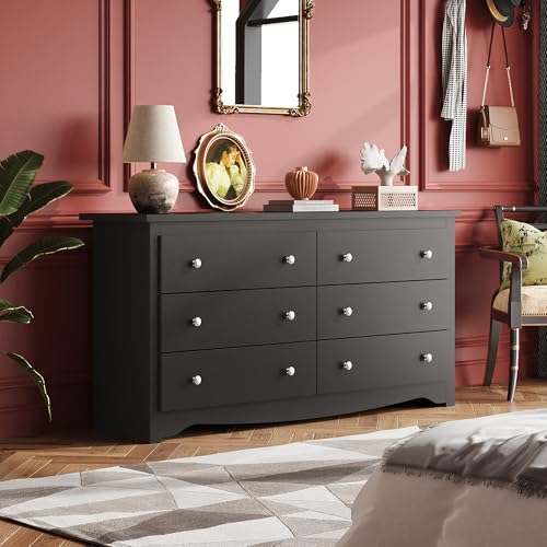 WLIVE Wood Dresser with 5 Drawers, Black Wooden Storage Cabinet, Organizer Drawers for Bedroom, Living Room, Hallway, Measuring 15.75" W * 31.50" D * 45.35" H ﻿