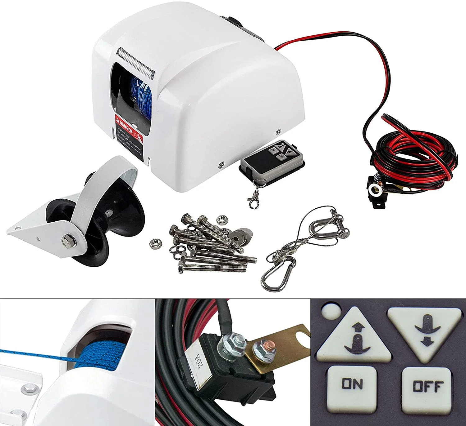 Miumaeov Electric Anchor Winch, Marine Anchor Winch Saltwater Boat Electric Windlass Anchor Winch w/ Wireless Remote Control Heavy Duty Towing Winches for Fishing Pontoon Boats (25LBS)