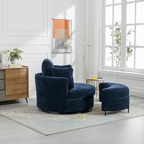 42.2" W Swivel Accent Barrel Chair and Half with Chenille Upholstered Half Crescent Moon Storage Bench Large Ottoman,Suitable for Living Room,Bedroom,Office and Other Places,Beige Combo