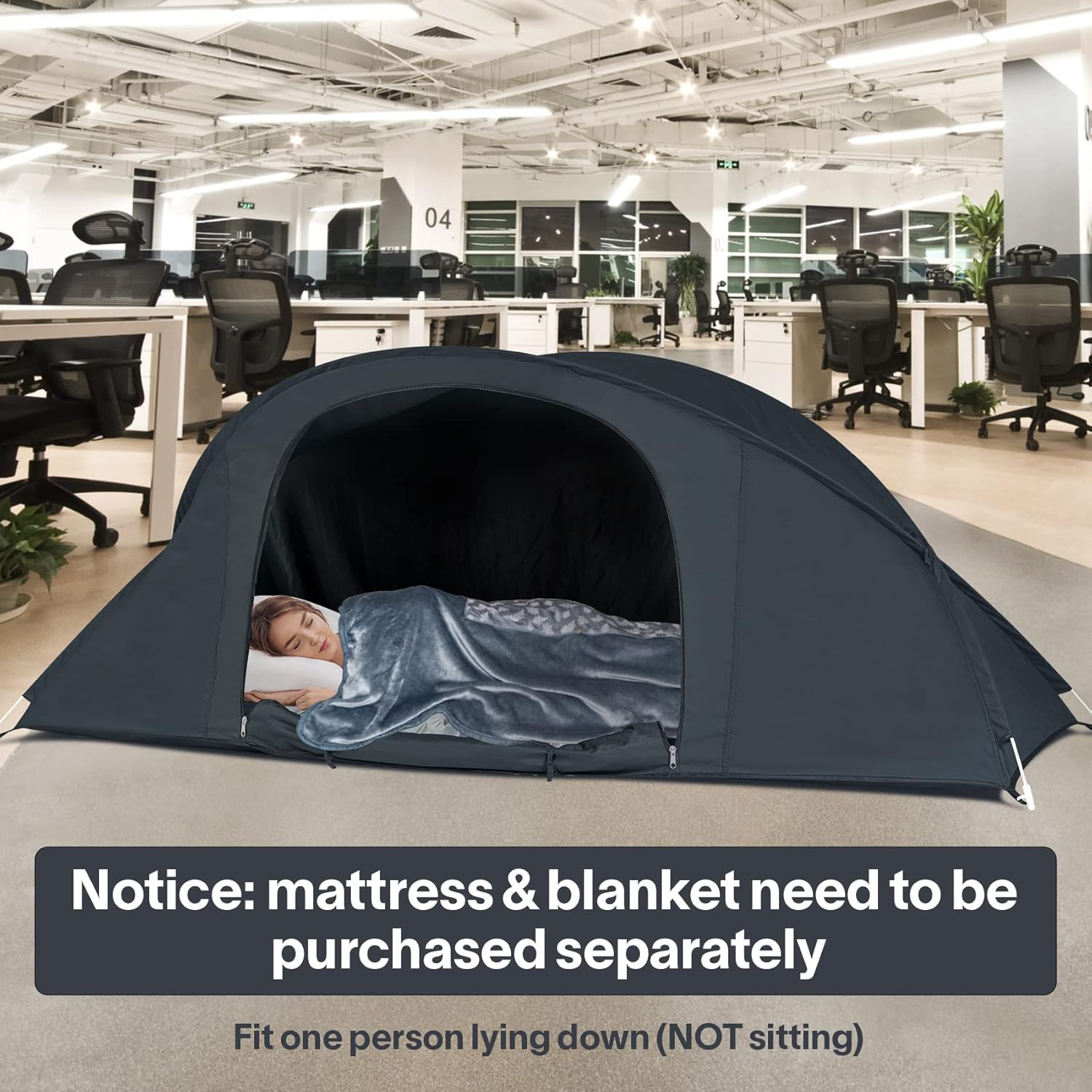 EighteenTek Bed Canopy Office Bed Tents Dream Tents Privacy Space Office Sleeping Tents Indoor Pop Up Portable One Person Lay Down NOT Sitting Frame Curtains Breathable Grey Cottage 75”x28”x31”H