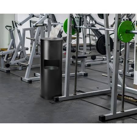 Alpine Industries 4777-BLK Floor Stand Gym Wipe Dispenser, with High Capacity Built-in Trash Can, Black