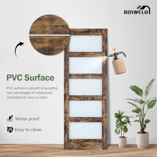 36x84 Inch Glass Sliding Barn Door Slab and 6.6ft Hardware Kit Included, 5 Frosted Glass, LVL Wood Panel Covered with White Water-Proof Scratch-Proof PVC Surface, Simple DIY Assembly