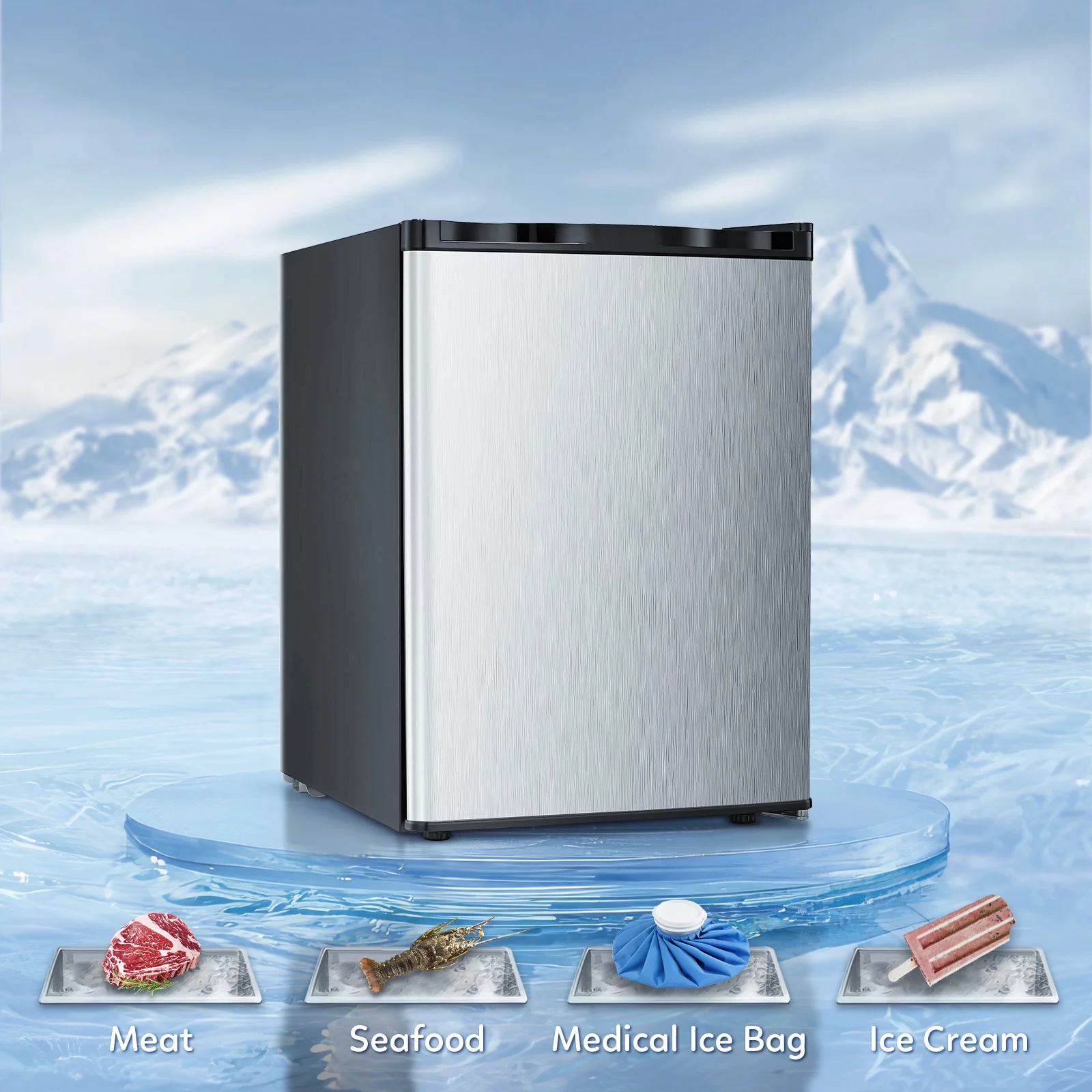 KISSAIR Mini Freezer Countertop, Energy Saving 2.1 Cu.Ft Compact Upright Freezer, with Reversible Door Small Freezer (Silver)