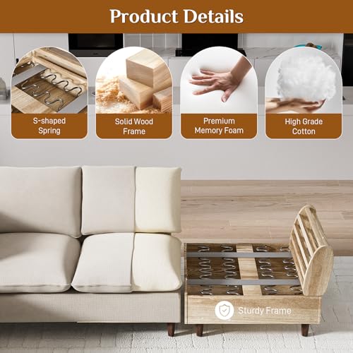 U-Shaped Sectional Sofa Couch, 112" Comfy Deep Seat Cloud Couch with Convertible Ottoman & Chaise, Modern Oversized Modular 5 Seat Sleeper Sofa Set for Living Room Office, Beige White Chenille
