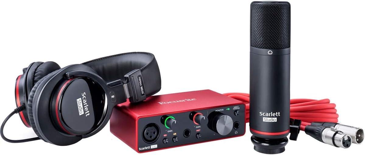 Focusrite Scarlett Solo Studio 3rd Gen USB Audio Interface Bundle with Boom Stand, XLR Cable and Pop Filter (4 Items)