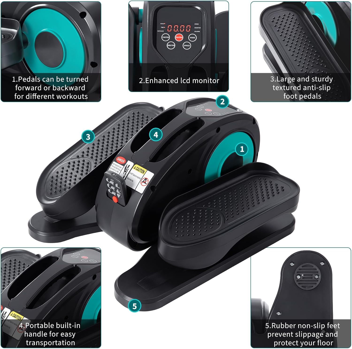 Under Desk Elliptical, Electric Seated Pedal Exerciser, Quiet & Compact Mini Ellipse Leg Exerciser with LCD Monitor, Remote Control and 5-Level Adjustable Speeds, Elliptical Machine for Home