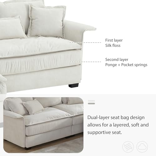 P PURLOVE Convertible Sectional Sofa Couch with Double Cushions, L Shape Couch with Ottoman, Bentwood Armrests for Living Room, Apartment, Office (Dark Grey)