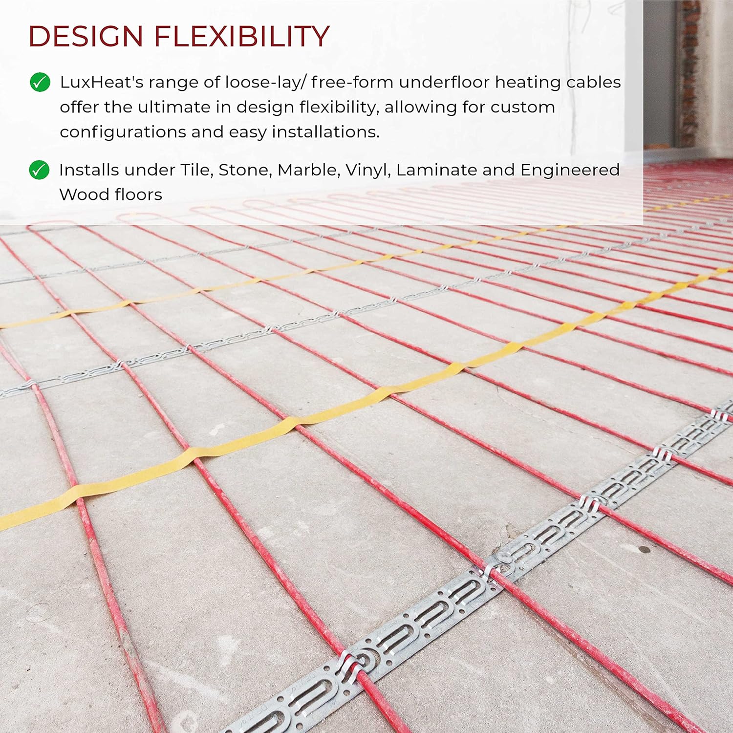 LuxHeat Floor Heating Cable Set, 15 Sqft - 120v Electric Radiant Floor Heating System Under Tile. Set Includes, Floor Heating Cable, Strapping, UDG OJ Microline Programmable Thermostat with GFCI