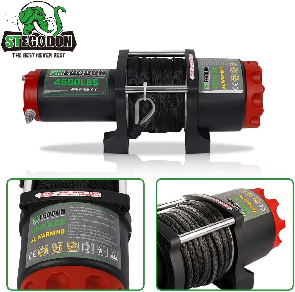 STEGODON 4500 lb. Load Capacity Electric Winch,12V Black Synthetic Rope Winch with Wireless Handheld Remotes and Wired Handle,Waterproof IP67 Electric Winch with Hawse Fairlead(All-Black)