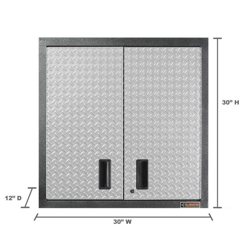 Premier Series Steel 2-Shelf Wall Mounted Garage Cabinet in Silver Tread (30 in W x 30 in H x 12 in D)