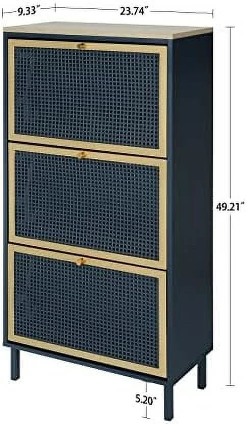 HOOMHIBIU Metal Shoe Cabinet with 3 Flip Drawers  Slim Shoe  Cabinet for Entryway  Narrow 3-Tier Shoe Rack Cabinet  Freestanding Hidden Shoe Organizer Cabinet for Hallway  Living Room (Bl
