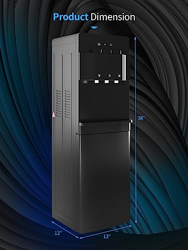 TABU Bottom Loading Water Cooler Dispenser of 3 Temperature Settings - Hot, Cold, Room Water, for 3 or 5 Gallon Bottles, with Child Safety Lock& Anti-Scalding Design, (Black)
