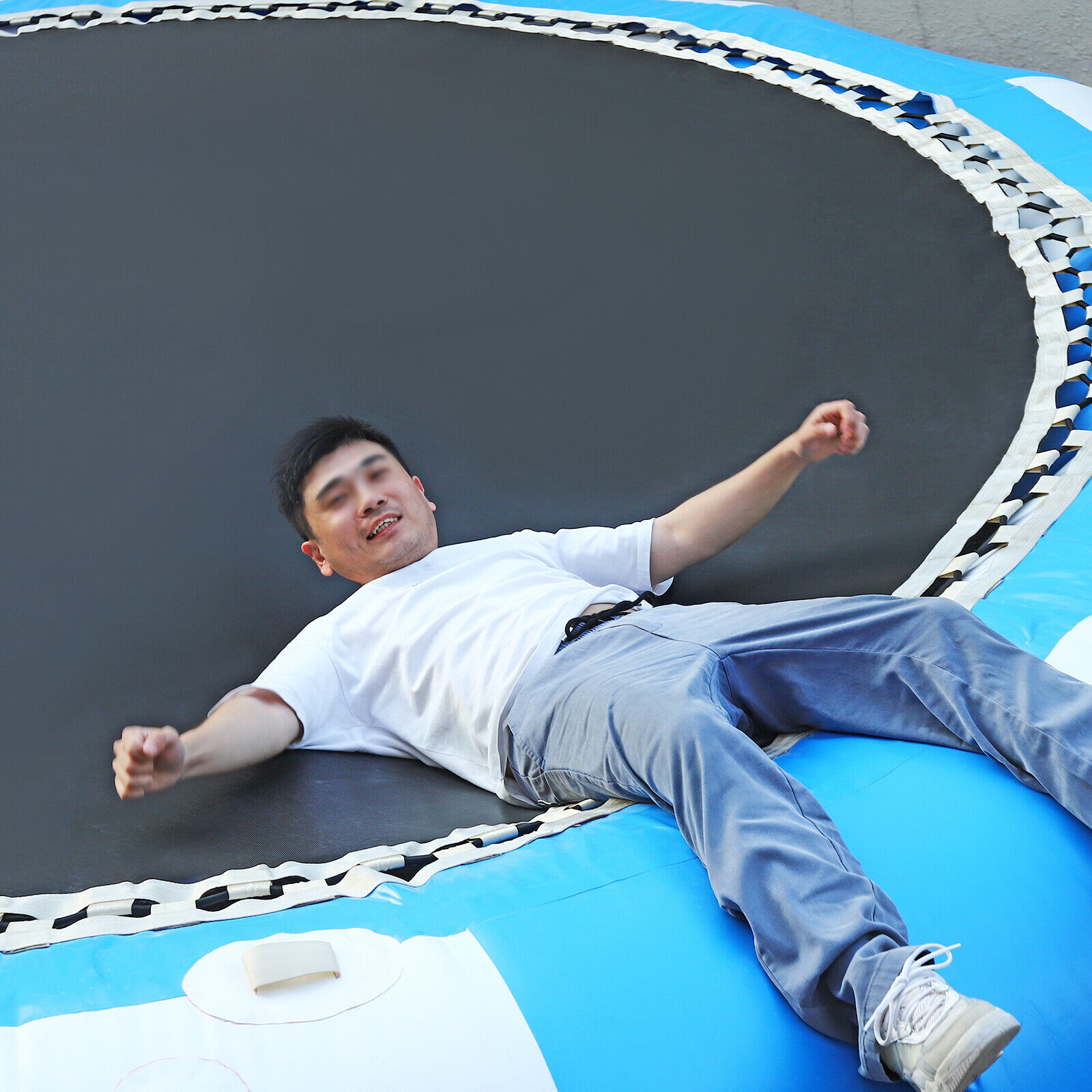 Oukaning 17Ft Inflatable Water Trampoline Jump Floated Water Bounce Playing Platform