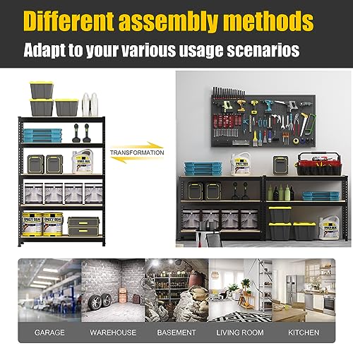 PrimeZone 2 Pack Storage Shelves 48" x 24" x 72" - 5 Tier Heavy Duty Adjustable Garage Storage Shelving, Metal Storage Utility Rack Shelf Unit for Warehouse Pantry Closet Kitchen, Black