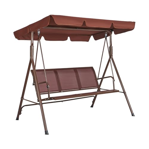 VEVOR 3-Seat Patio Swing Chair, Converting Canopy Swing, Outdoor Patio Porch with Adjustable Canopy, Removable Thick Cushion and Alloy Steel Frame, for Balcony, Backyard, Poolside, Brown