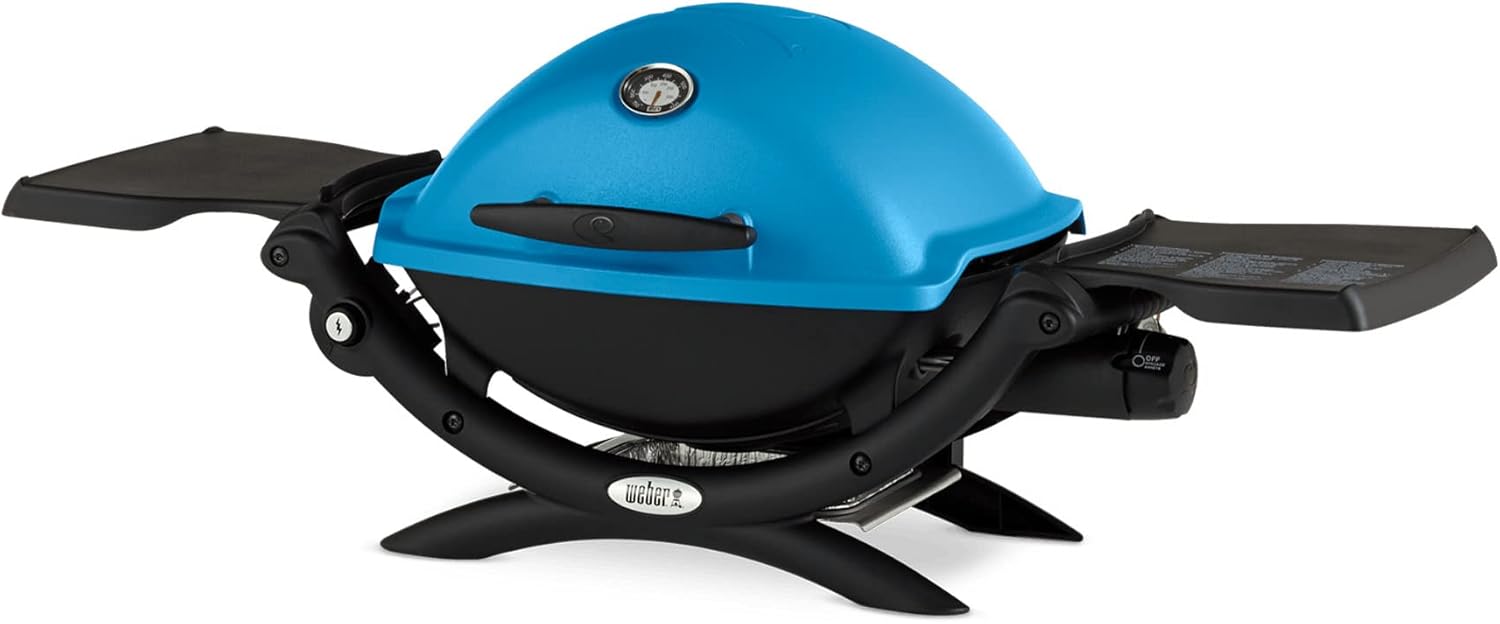 Weber Q 1200 Gas Grill (Blue) and Adapter Hose Bundle (2-Items)