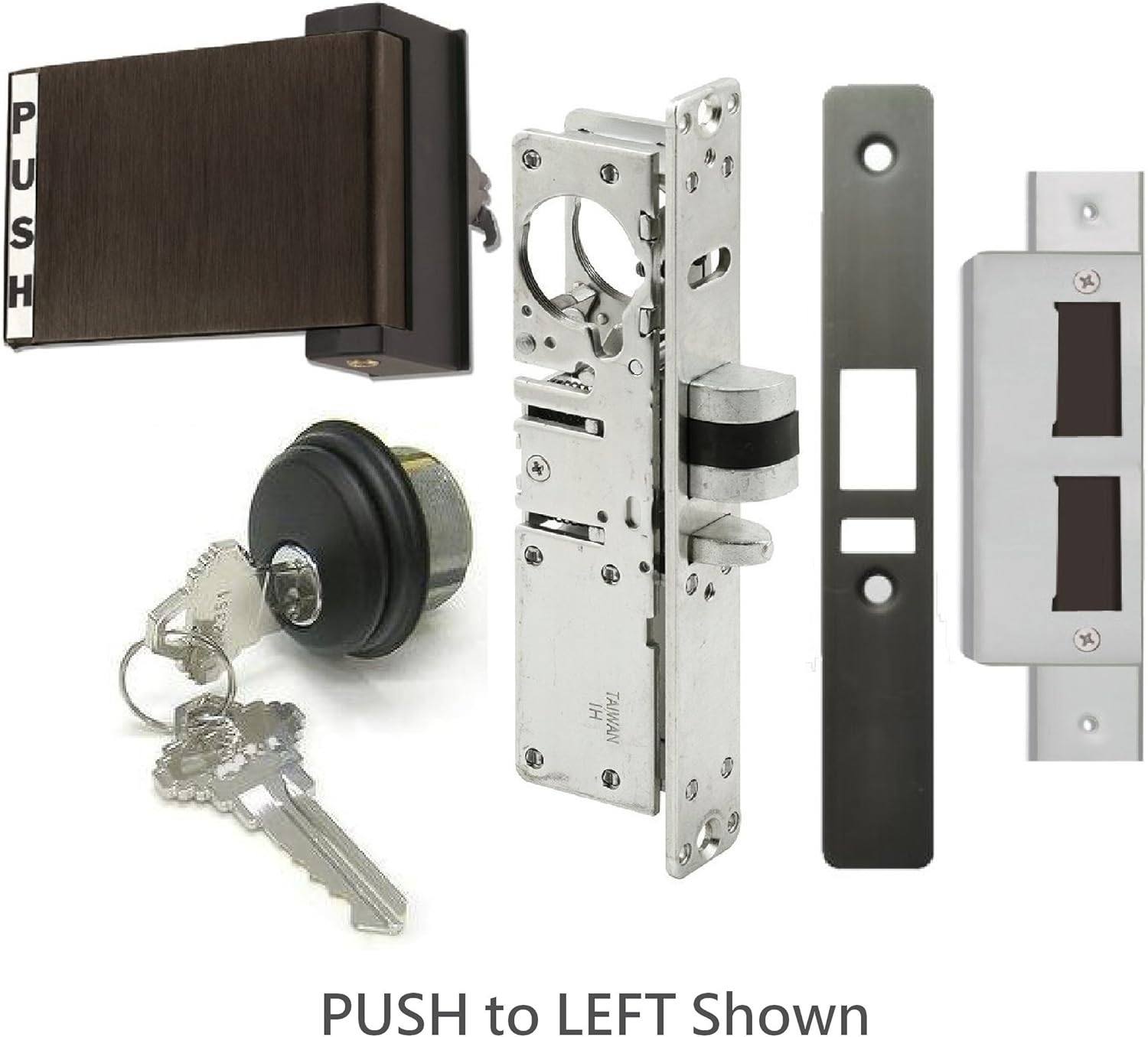 Pacific Doorware Adams Rite Style Latch Storefront Door Mortise Deadlatch Lock Exit Paddle Handle Kit w/Cylinder & Keys, in Duronotic (1-1/8" Backset, Push Door to Left)