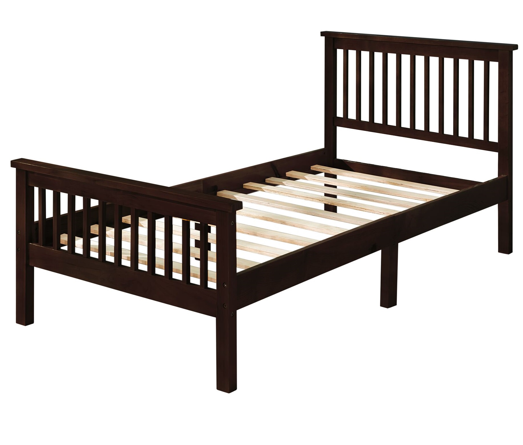 Wood Twin Bed Frame with Headboard/Footboard/Wood Slat Support/No Box Spring Needed Platform Bed Frame Mattress Foundation for Kids, Teens, Twin
