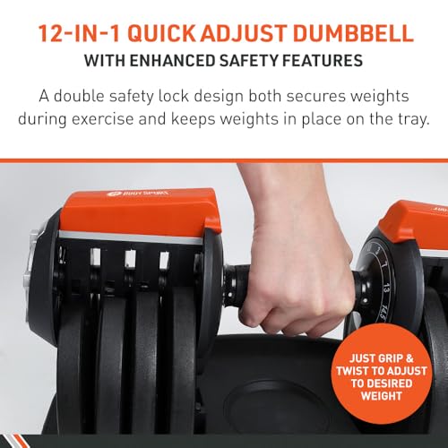 BodySport 40 Pound Adjustable Dumbbells – Includes 12 Free Weights, Ranging from 3 to 40 Pounds, Ideal for Home Gym Workouts and Weight Training