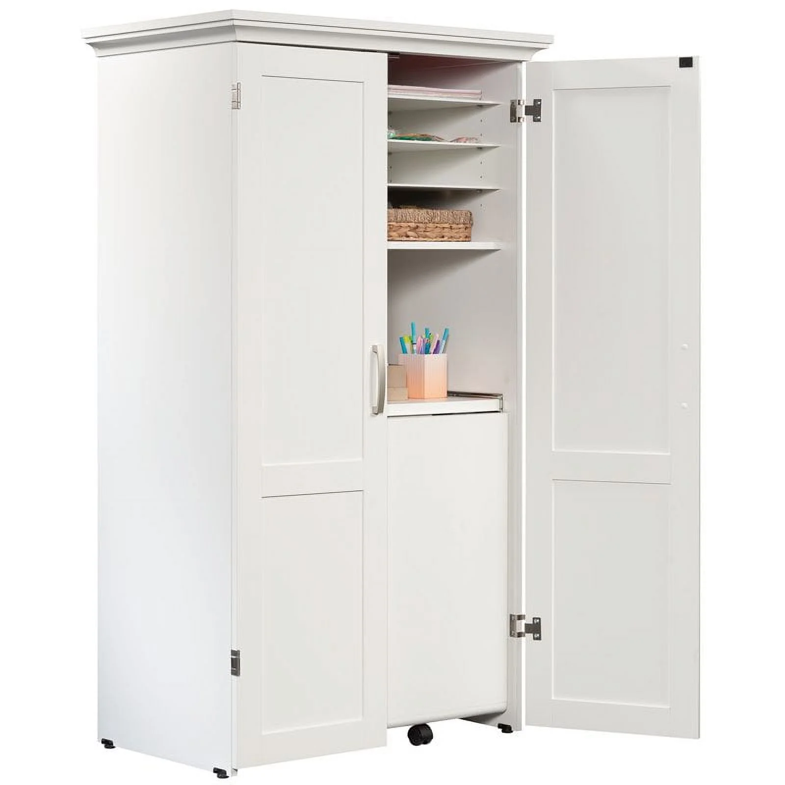 Pemberly Row Modern Engineered Wood Multi-Purpose Storage Craft Armoire in White - Curated Treasures Market