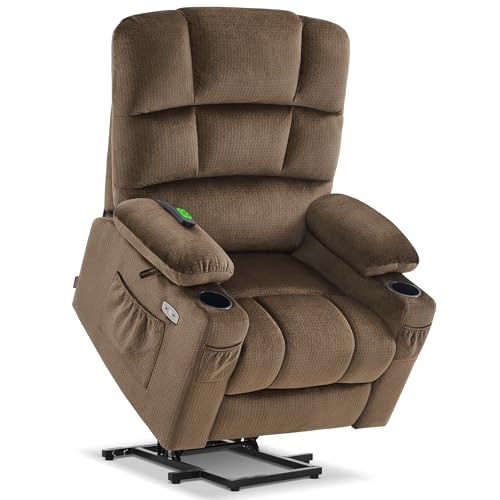MCombo Large Dual Motor Power Lift Recliner Chair for Elderly, Massage and Heat, Lay Flat, Zero Gravity, Home Button, USB Port, Fabric 7680 (Large, Beige)