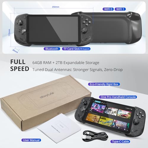 OnePro Cloud Handheld Portable Remote Play Gaming Console, For Xbox Cloud Gaming, NVIDIA GeForce NOW, Playstation, PC, Long-Battery Life, 7" 1080P Touchscreen, Lightweight Retro Game Handheld - 64G