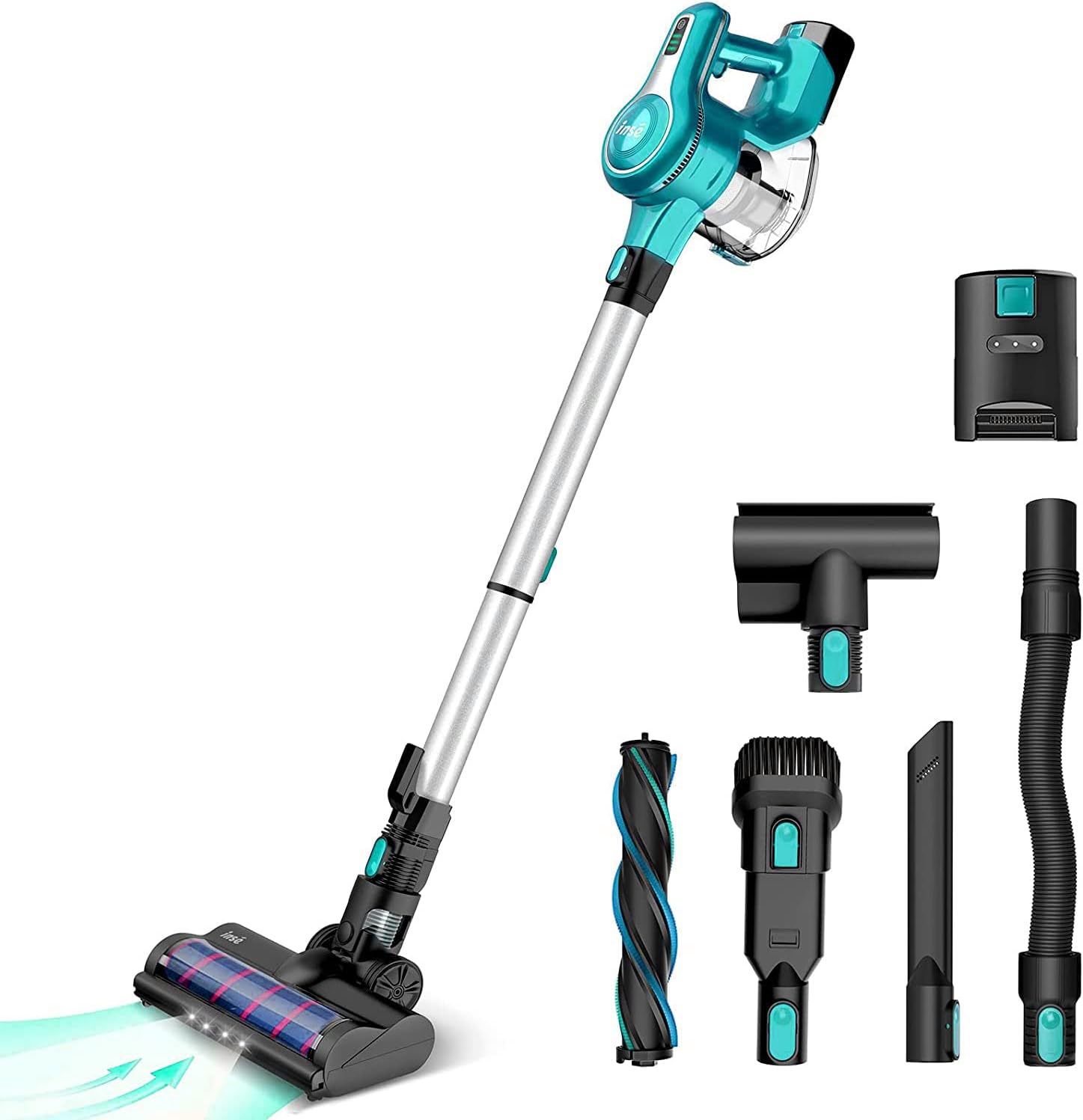 INSE Cordless Vacuum Cleaner, 23Kpa 250W Powerful Suction Stick Vacuum Cleaner, Up to 45min Runtime 2500mAh Rechargeable Battery, 10-in-1 Lightweight Vacuum for Carpet Hard Floor Pet Hair Car, Blue S6
