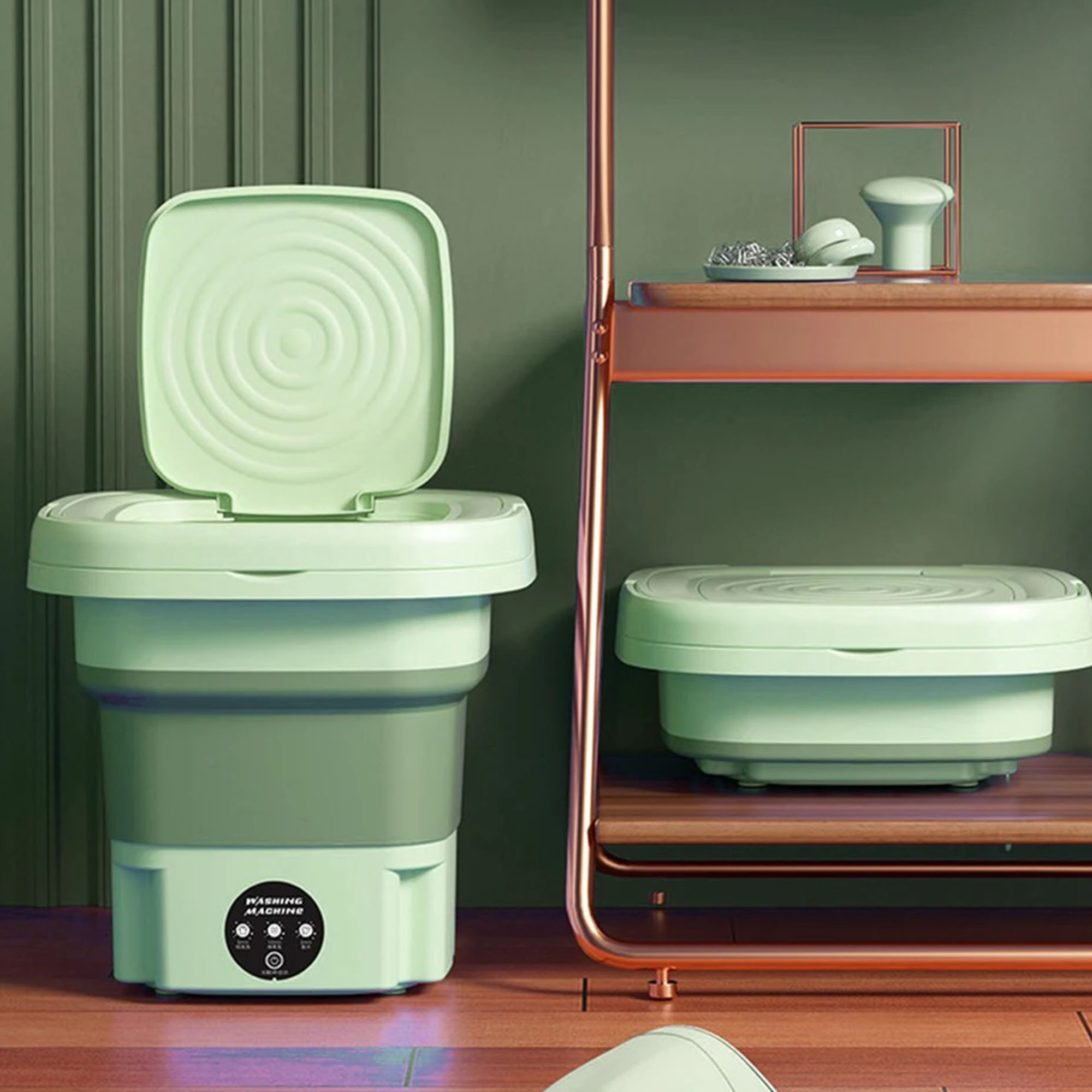 2023 New 8L High-Capacity Portable Washing Machine - Auto Environment-Friendly Cleaner for Underwear, Socks Features Deep Cleaning & Soft Spin Dry Modes! Ideal for Home Use(green）