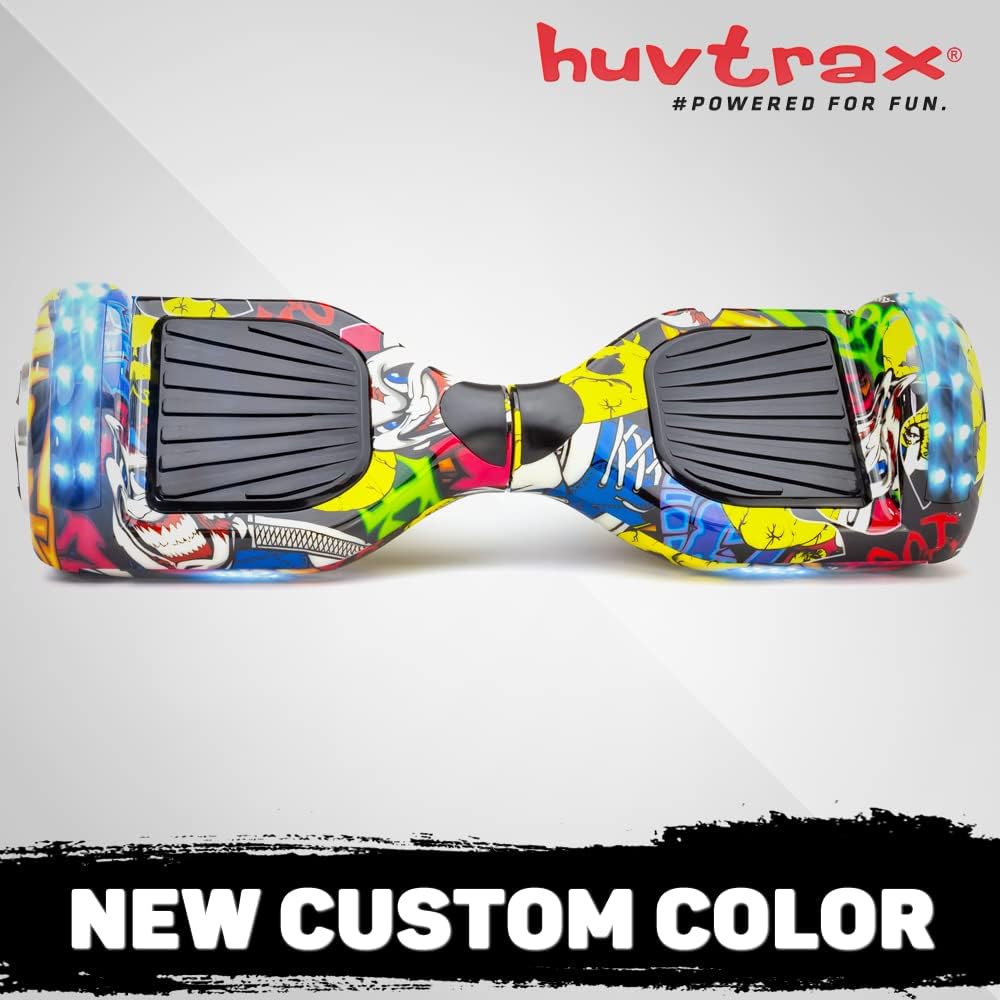 HUVTRAX Graffiti Hoverboard | Latest Model w/ Durable 6.5 Aluminum Wheels (NOT Plastic) Built-in Bluetooth & Speaker, Fun LED Lights, and Carrying Case