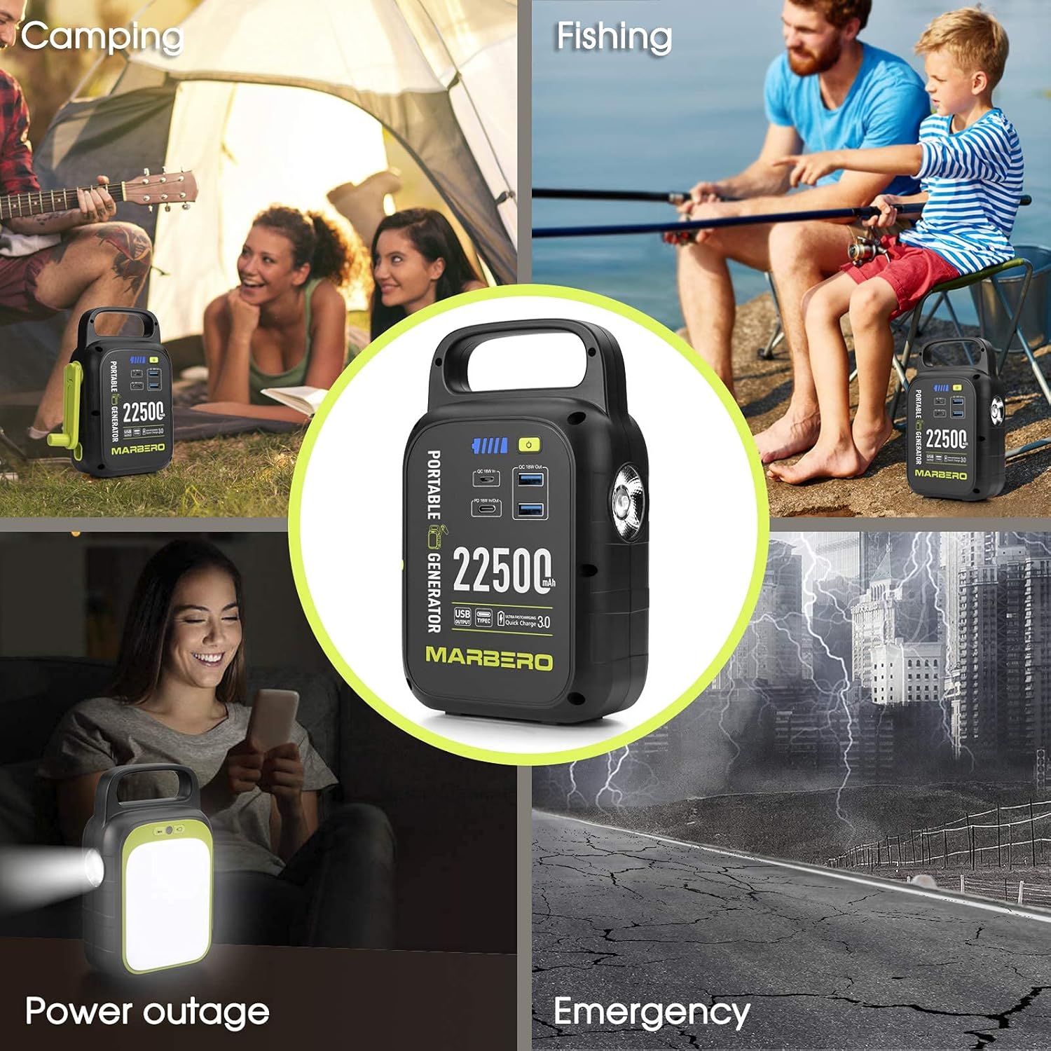 MARBERO 22500mAh Portable Power Station with Bright LED Flashlight for Camping, Small Power Station QC/PD 3.0 Charges Quickly for Home Office Emergency Backup Outdoor, Special Hand-cranked…