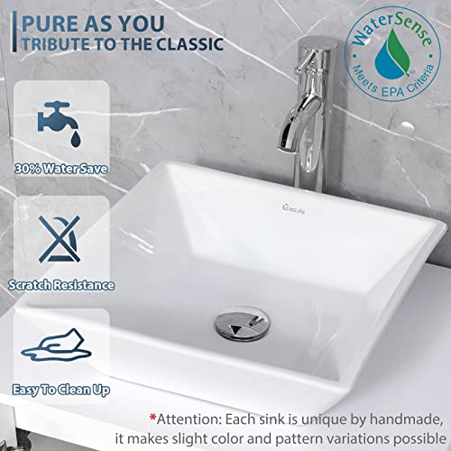 eclife 18" Small Bathroom Vanity Sink Combo Modern Freestanding Cabinet W/Matte Glass Door & Drawer White Round Ceramic Vessel Sink & Water Save Faucet & Pop Up Drain, White (A06)