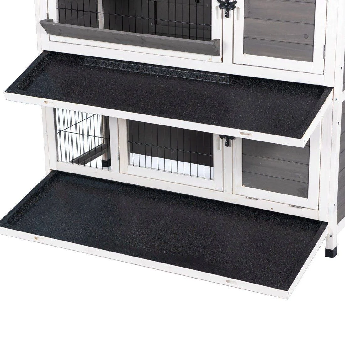 Good Life USA New Two Floors Wooden Outdoor Indoor Bunny Hutch Rabbit Cage with Feeding Trough