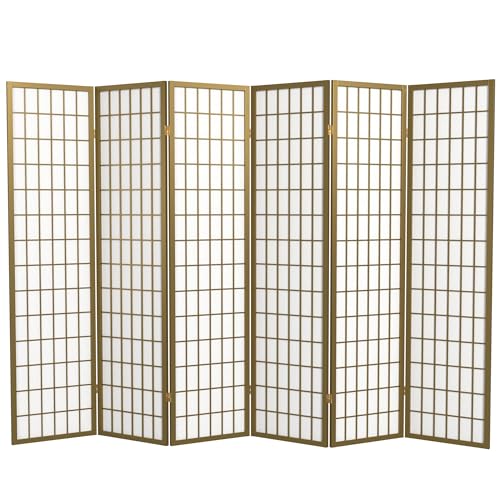 Red Lantern 6 ft. Tall Window Pane Shoji Screen-Natural-4 Panels Room Divider