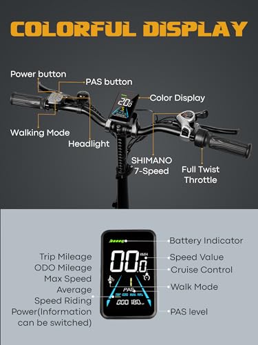Electric Bike for Adults, 20.8Ah Removable Battery, Folding E-Bike with 750W Motor, 75+Miles Long Range, 4-6Hours Fast Charging, 7 Speed 20 x 4.0 Fat Tire Electric Horn, Class 2 Ebike