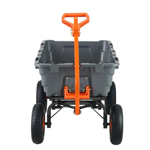 VEVOR 1200lbs 7Cu.Ft. Garden Dump Cart with 2-in-1 Convertible Handle and 13in All Terrain Wheels, Heavy Duty Poly Yard Dump Wagon Utility ATV Trailer Dump Cart Tow Behind for Lawn Mower Tractor
