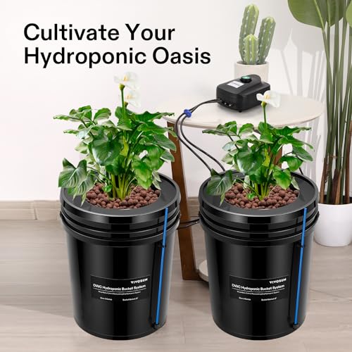 VIVOSUN DWC Hydroponics Grow System with Top Drip Kit, 5-Gallon Deep Water Culture, Recirculating Drip Garden System with Multi-Purpose Air Hose, Air Pump, and Air Stone (4 Buckets + Top Drip Kit)