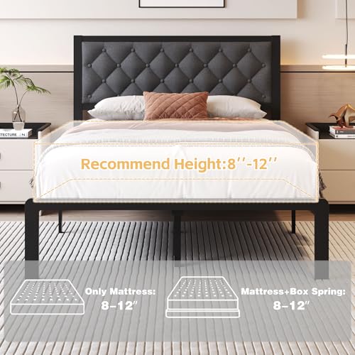 Queen Bed Frame with Headboard PU Leather Upholstered Bed Frame Platform,All Metal Slats Support Platform Bed Frame with Storage Space,Easy Assembly,Noise Free,No Box Spring Needed,Black