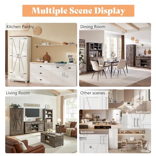 AMERLIFE 72" Tall Kitchen Pantry Storage Cabinet, Farmhouse Food Pantry Cabinet for Kitchen, Dining Room, Living Room, Adjustable Shelves and Drawer, White