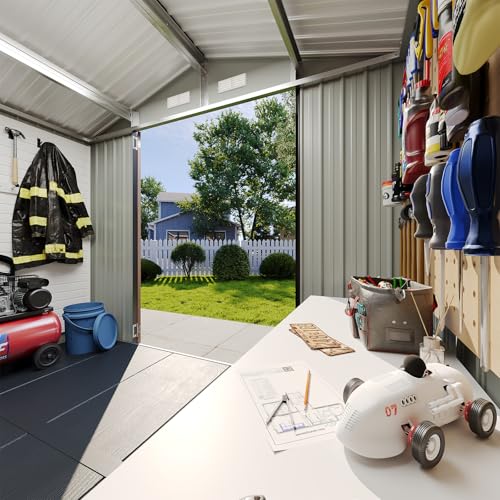 8'x4' Shed Galvanized Steel Storage Sheds with Triple Doors Weatherproof Outdoor Utility Sheds, Dual Lock Lean to Shed with Sloped Roof for Mower, Bike, Generator, Garden Tools (Black)