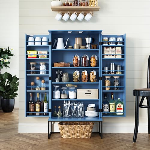 ARTPOWER 46" Blue Pantry Cabinets, Food Pantry Storage Cabinet with Adjustable Shelves，Large Storage Space for Kitchen,Blue