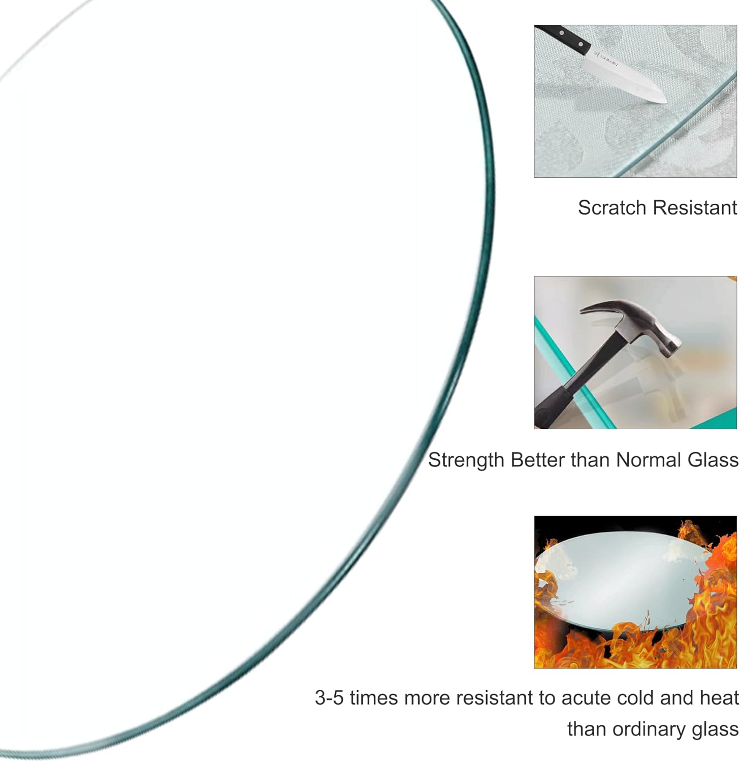 Round Glass Table Top,3/8" Inch Thick Tempered Pencil Edge Polish Glass Table Top 60" Inch Suitable for Dining Table, Coffee Table, Office Table, Side Table