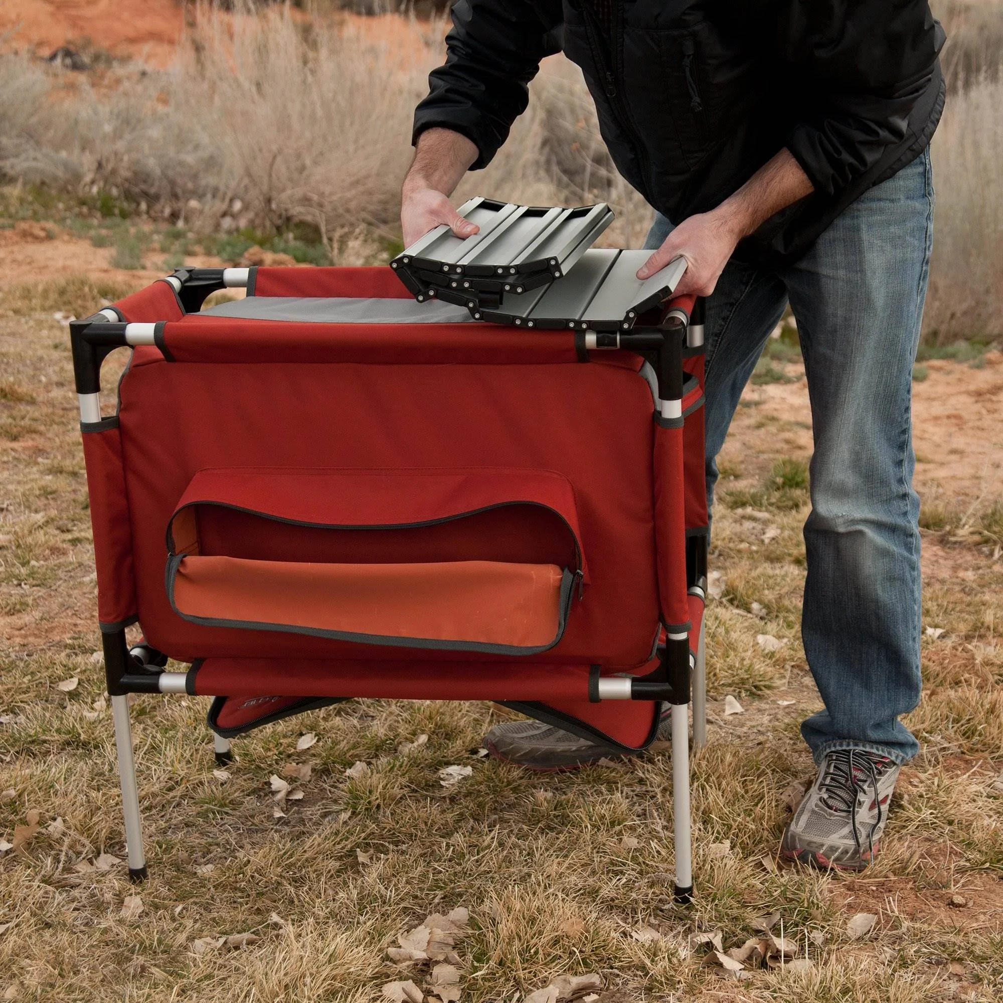 Camp Chef Mountain Series Sherpa Table u0026 Organizer, Grey/Red