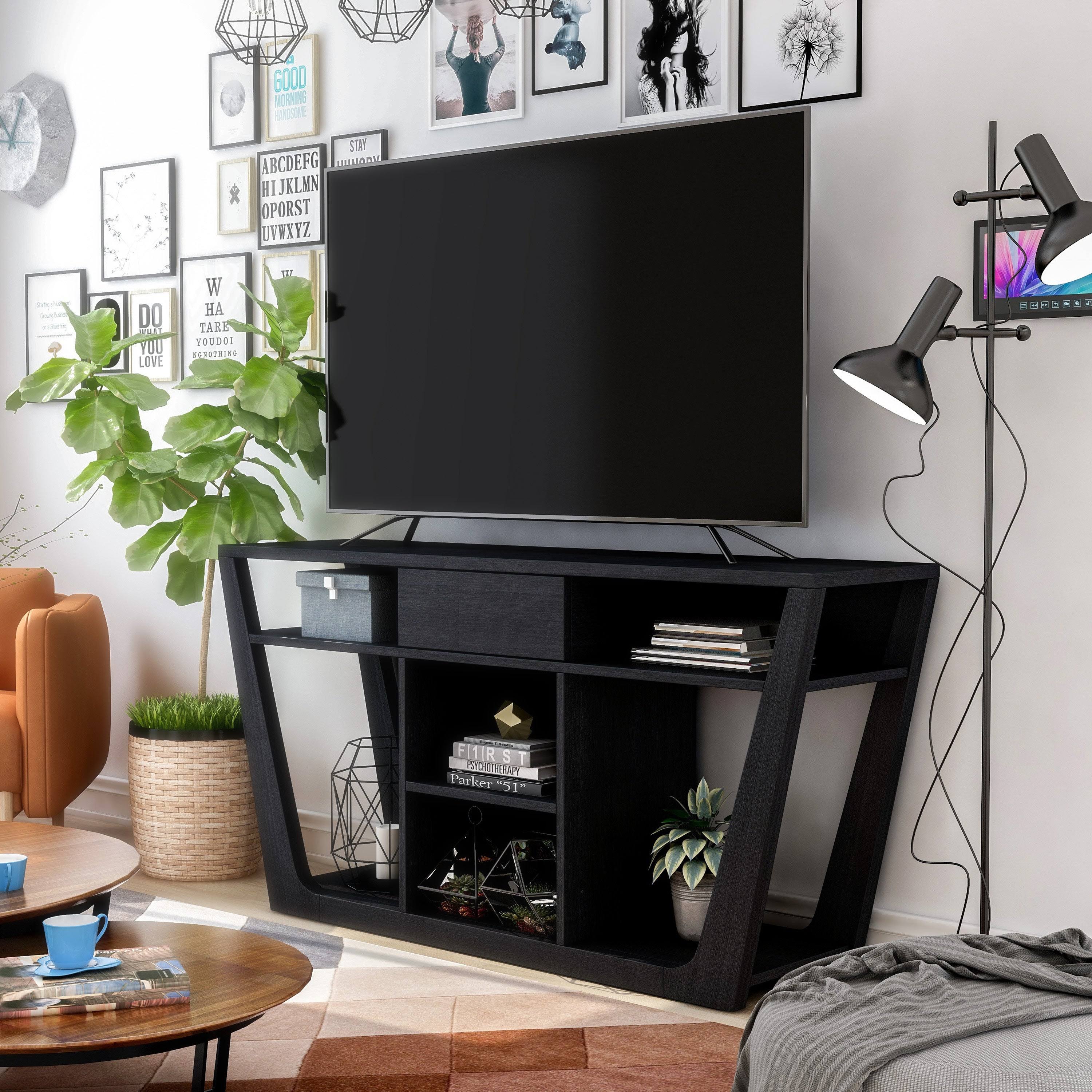 Furniture of America Dionte Modern 60-Inch Open-Shelf TV Stand - White Oak