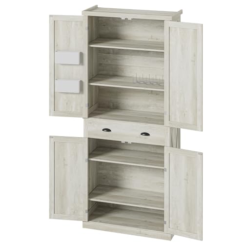 IRONCK Kitchen Pantry Storage Cabinet 72.6" H, with Barn Doors, Drawer, 4 Adjustable Shelves, Freestanding Cupboard for Dining Room Living Room, Laundry, White