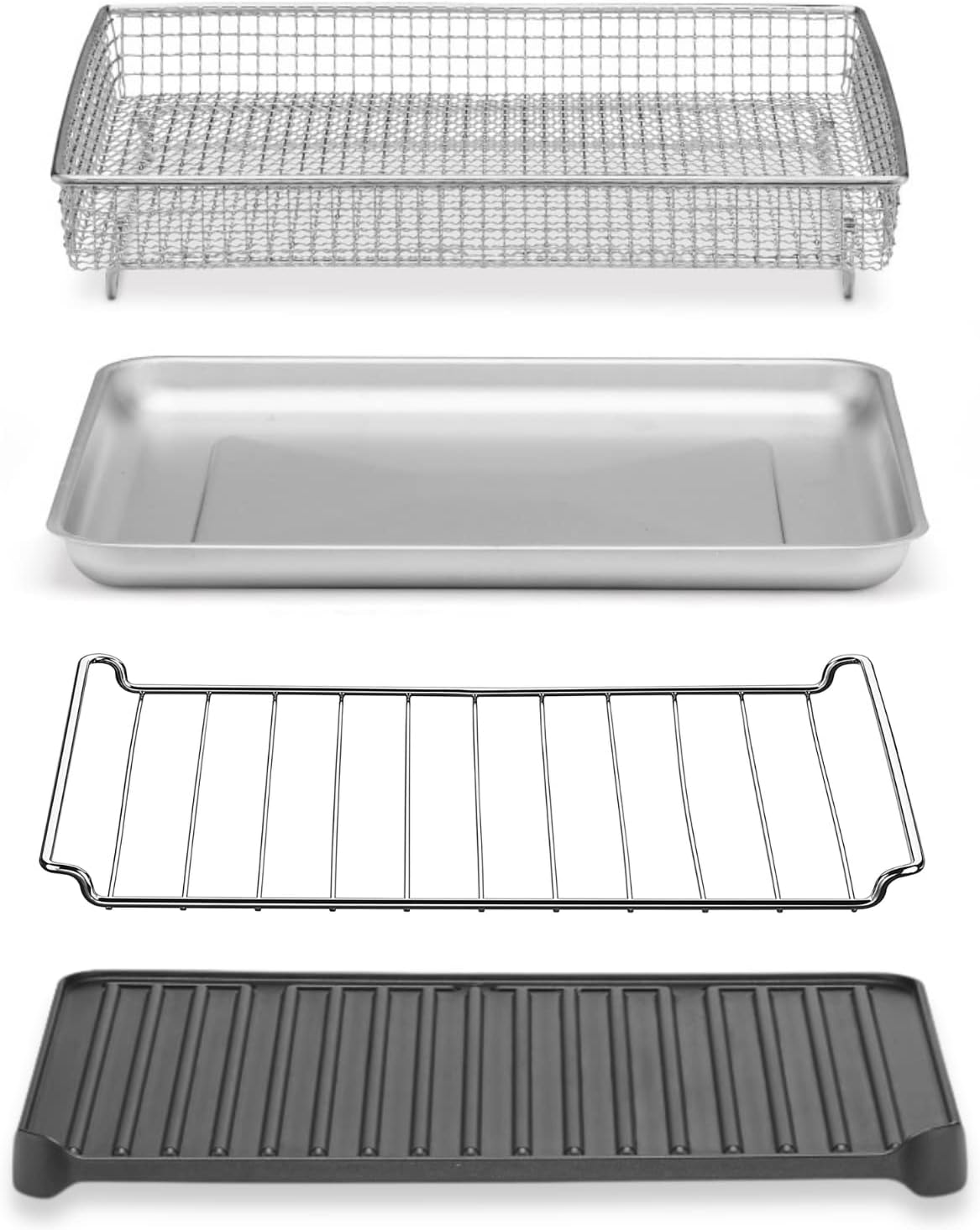 Cuisinart Air Fryer + Convection Toaster Oven, 8-1 Oven with Bake, Grill, Broil & Warm Options, Stainless Steel, TOA-70 & AMB-TOBBP Toaster Oven Baking Dish, silver, 1.12"" x 0.86"" x 0.16"""