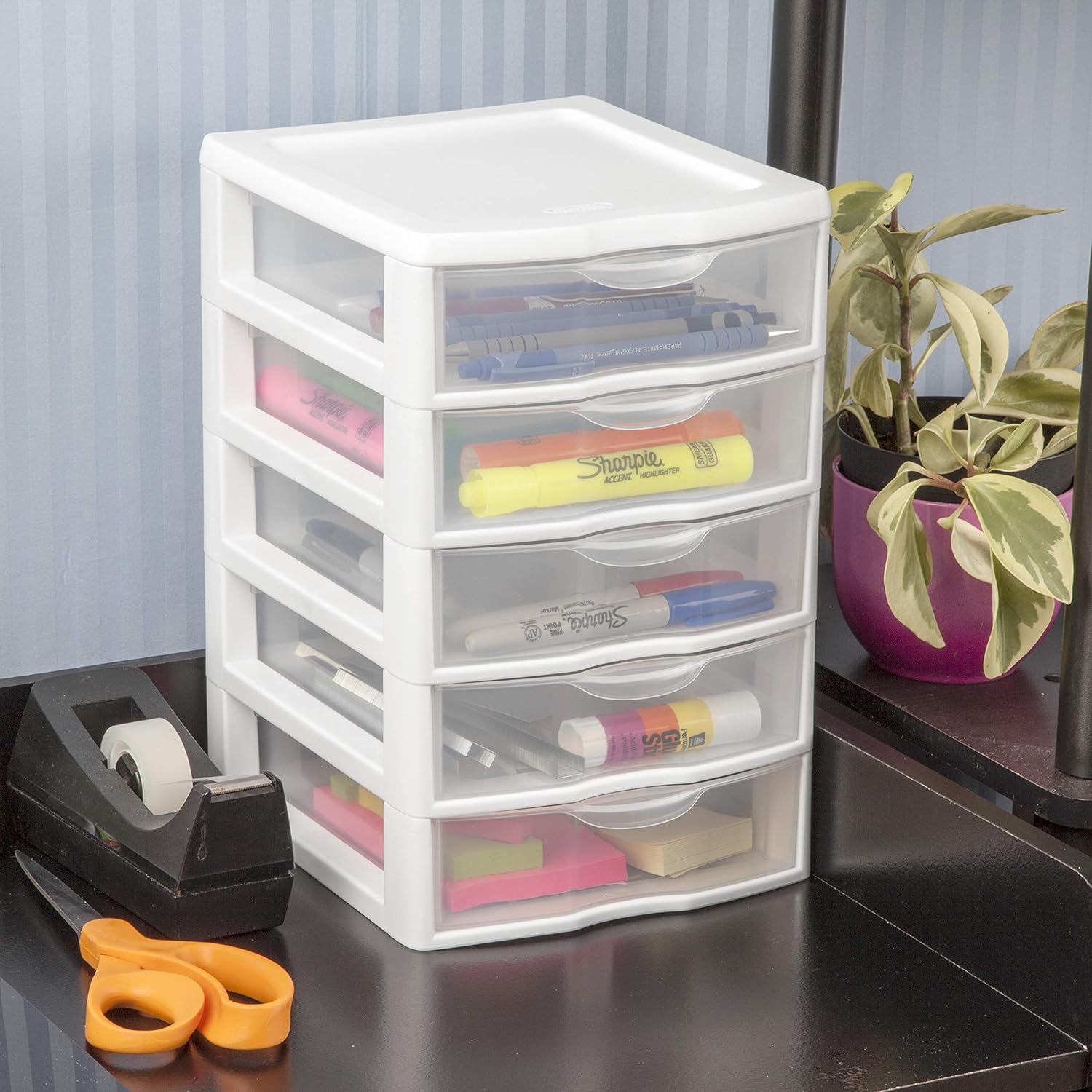 Sterilite 20758004 Small 5 Drawer Unit, White Frame with Clear Drawers, 4-Pack Pack of 2