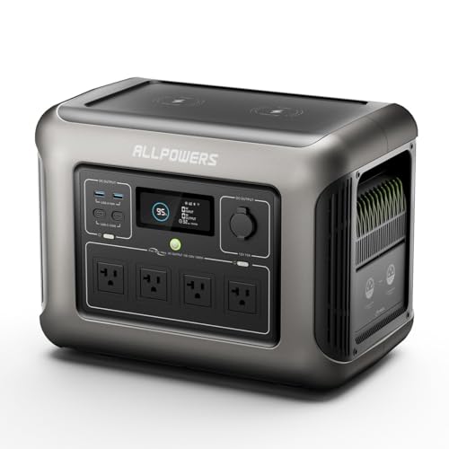 ALLPOWERS R1500 Portable Power Station, 1152Wh LiFePO4 Battery Backup w/ 4 1800W (3000W peak) AC Outlets, 0-80% in 40 Min, 43dB UPS Solar Generator for Camping, Party, RV, Home Use